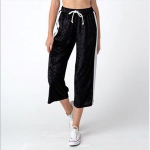 Wide Leg Cropped Crushed Velvet Loungewear Pants